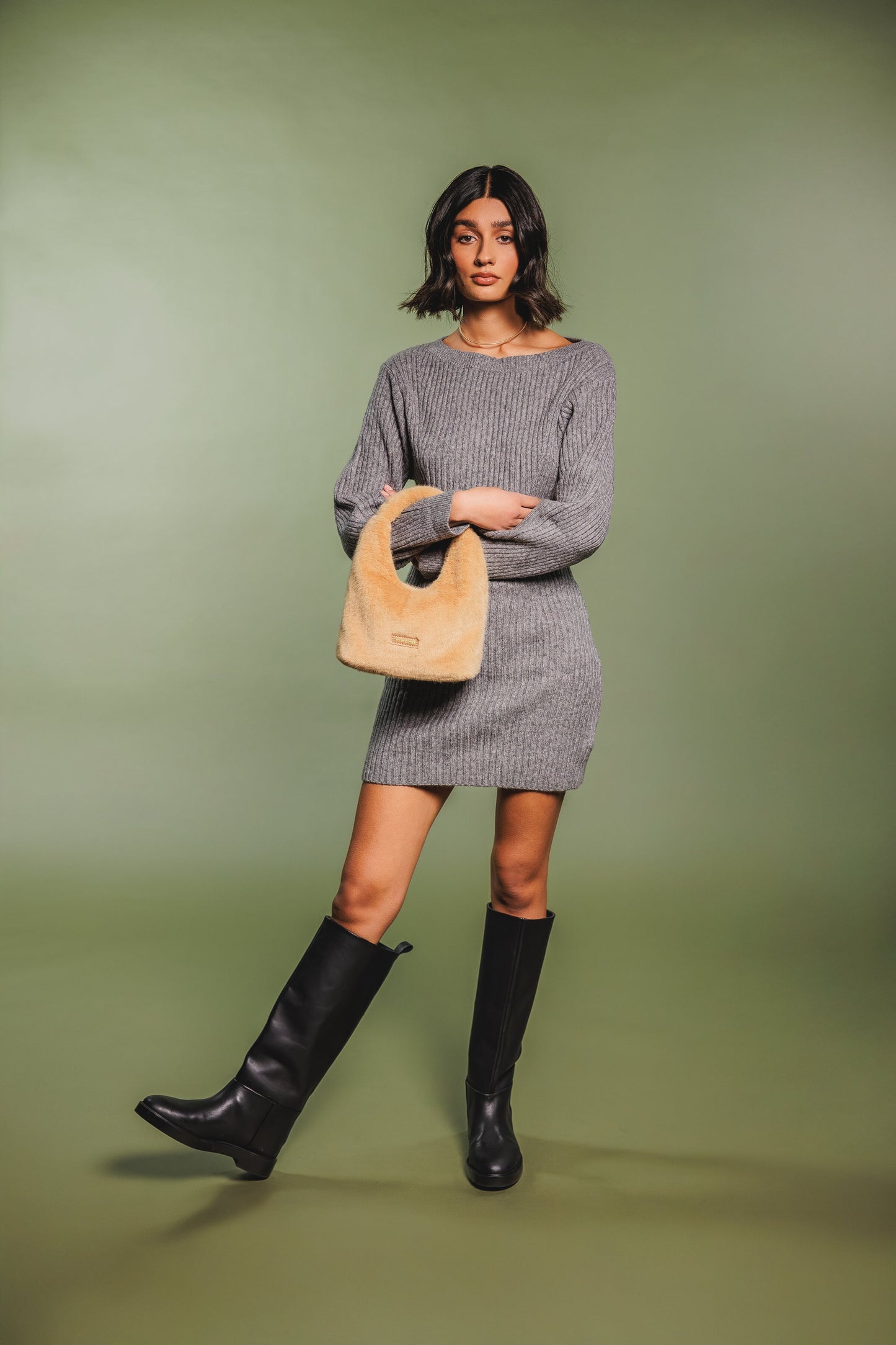 Faux Fur Scoop Grab Bag - Tan