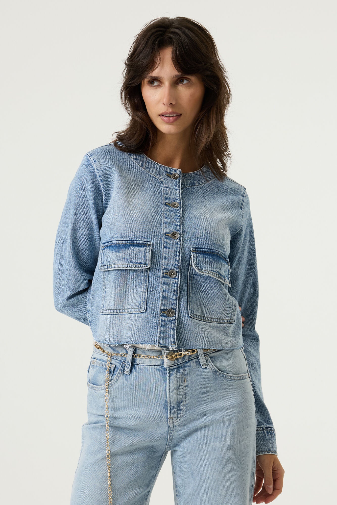 Lightly Used Effect Denim Jacket - Light Washed Blue