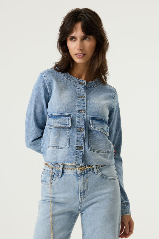 Lightly Used Effect Denim Jacket - Light Washed Blue