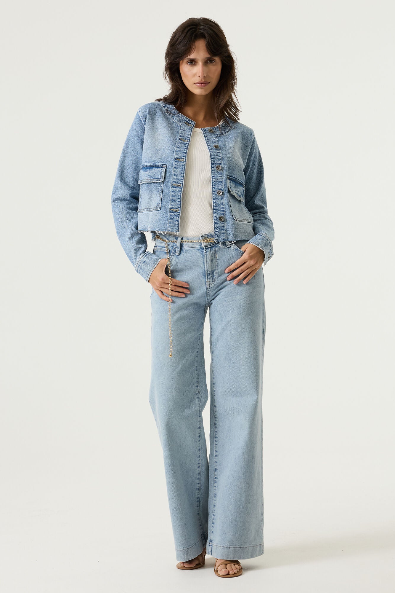 Lightly Used Effect Denim Jacket - Light Washed Blue