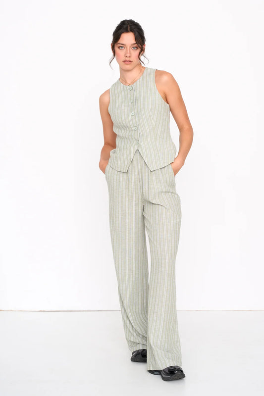 Provence Striped Wide Trousers - Green