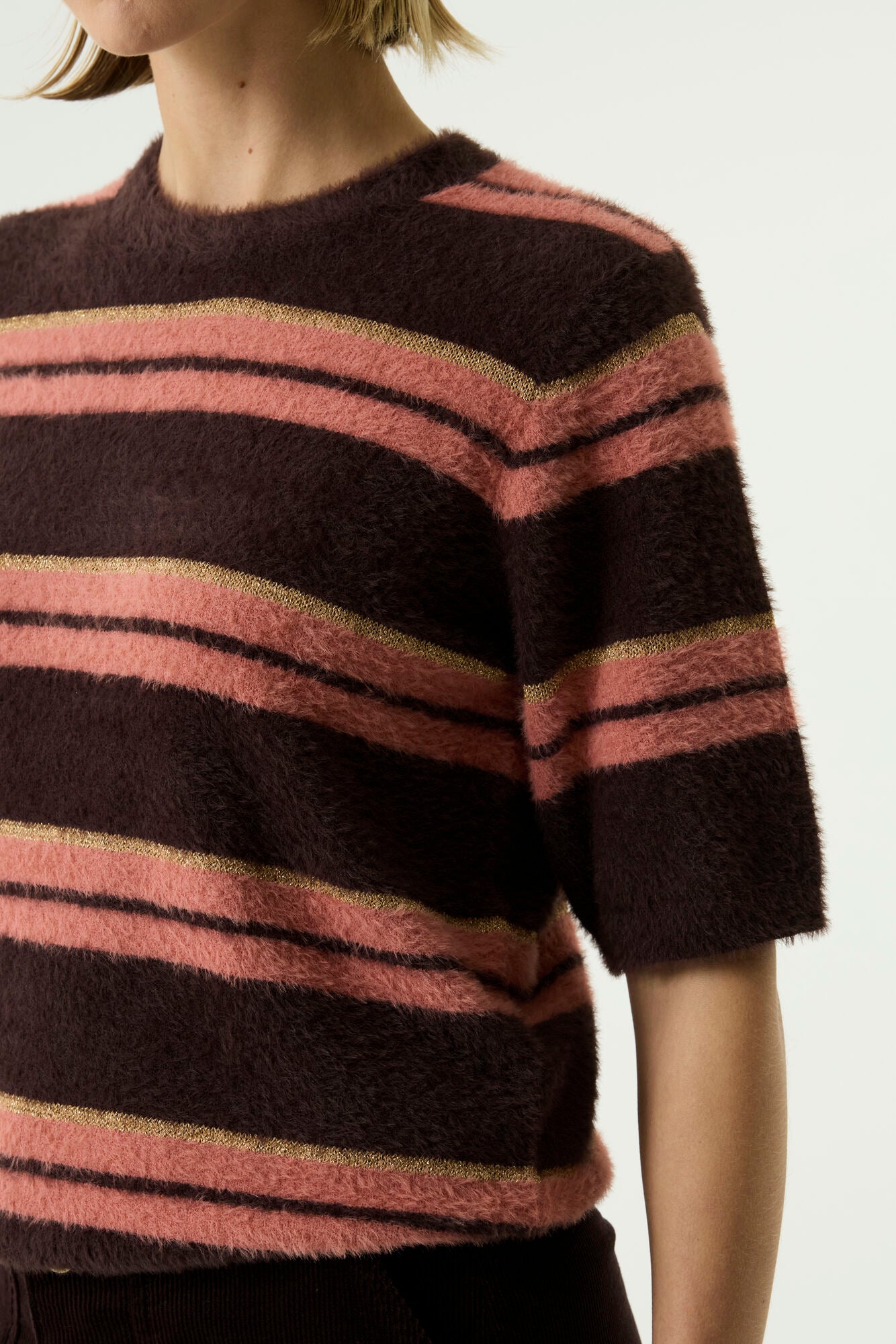 Hazel Bloom Pullover - Pink & Brown Stripe