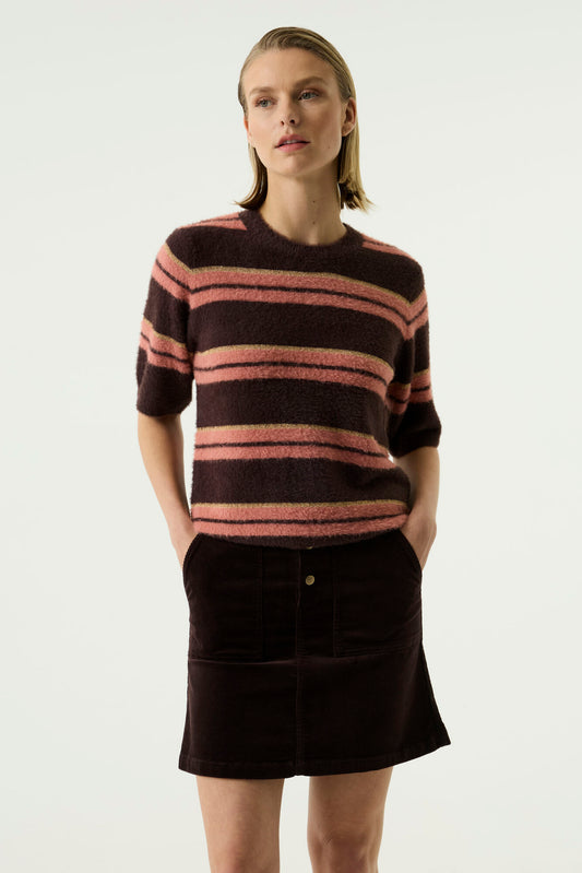 Hazel Bloom Pullover - Pink & Brown Stripe