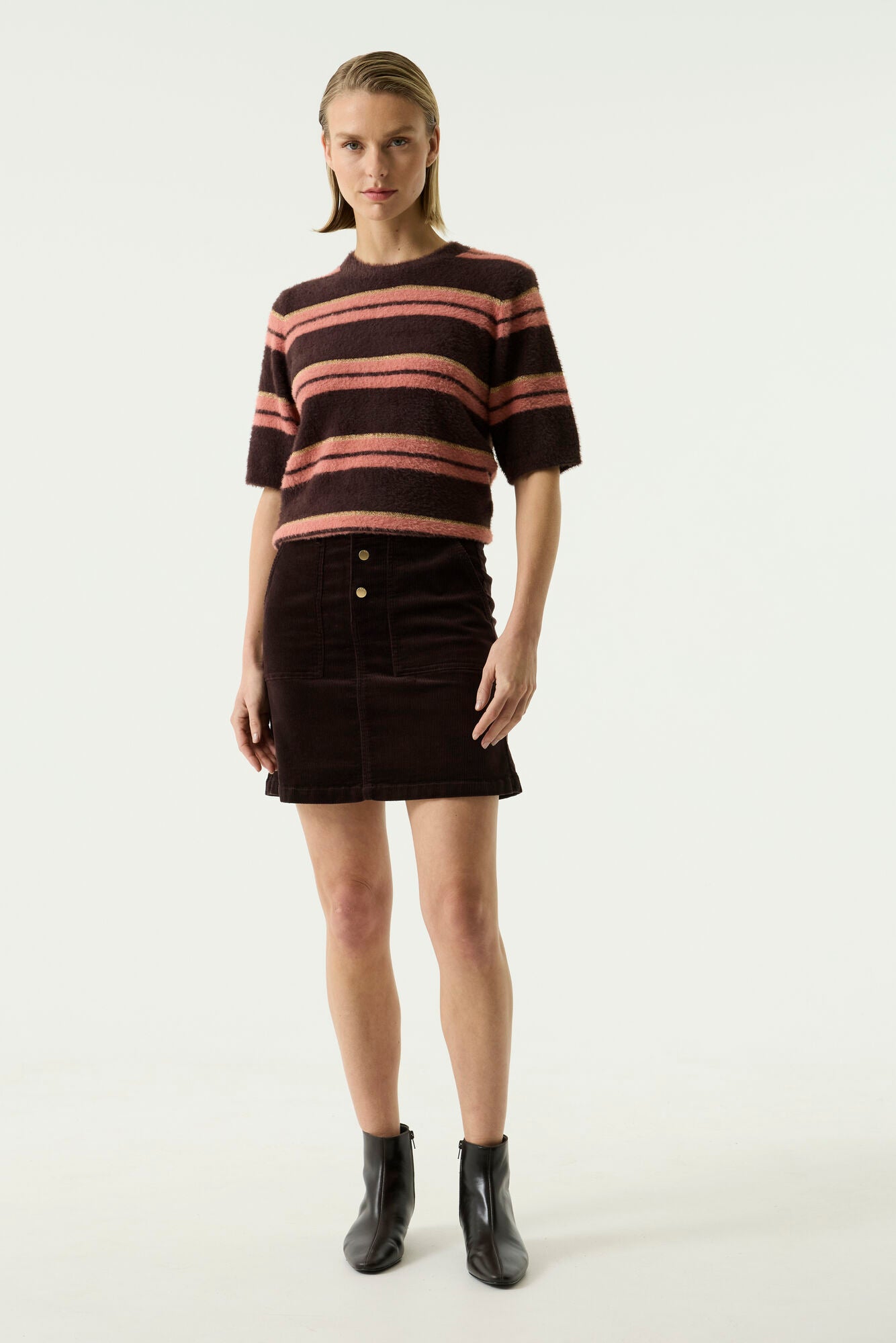 Hazel Bloom Pullover - Pink & Brown Stripe