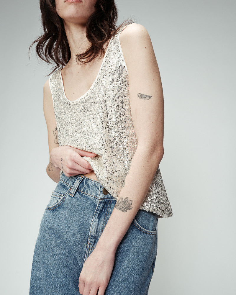 Ode Sequin Tank Top - Silver