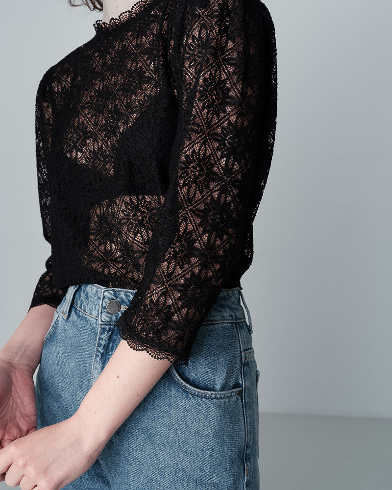 Navy Lace Top - Black