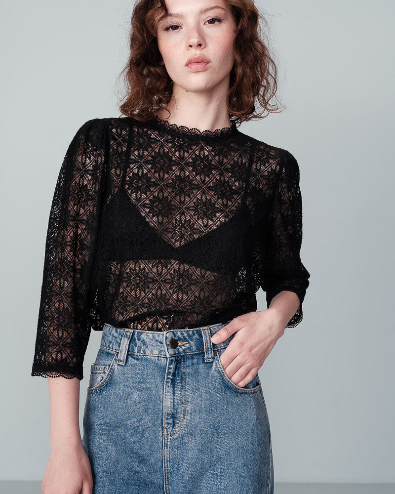 Navy Lace Top - Black