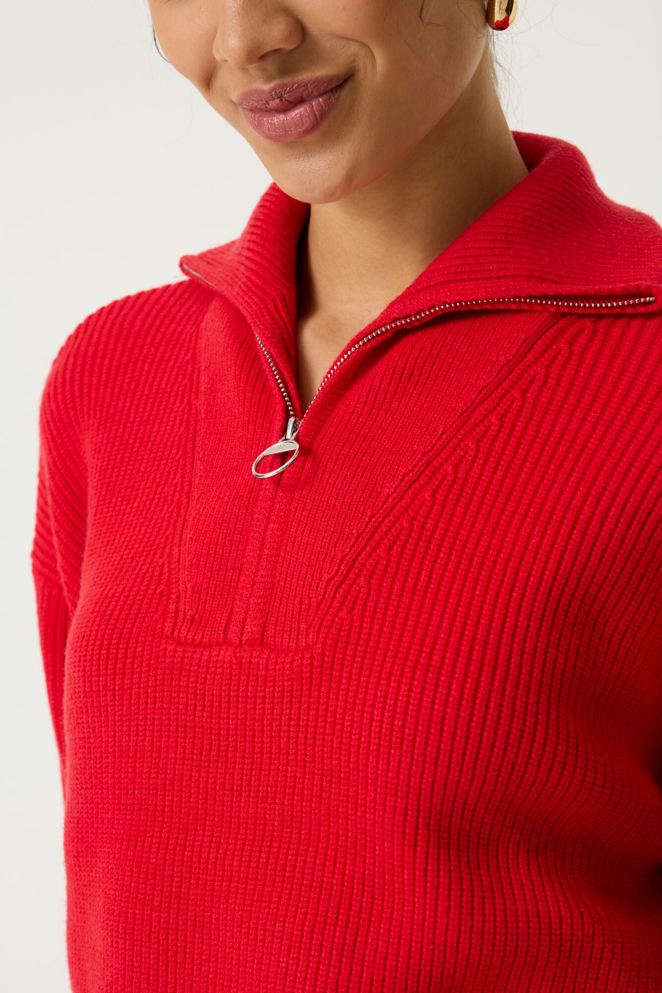 Half Zip Knit Jumper - Red Petal