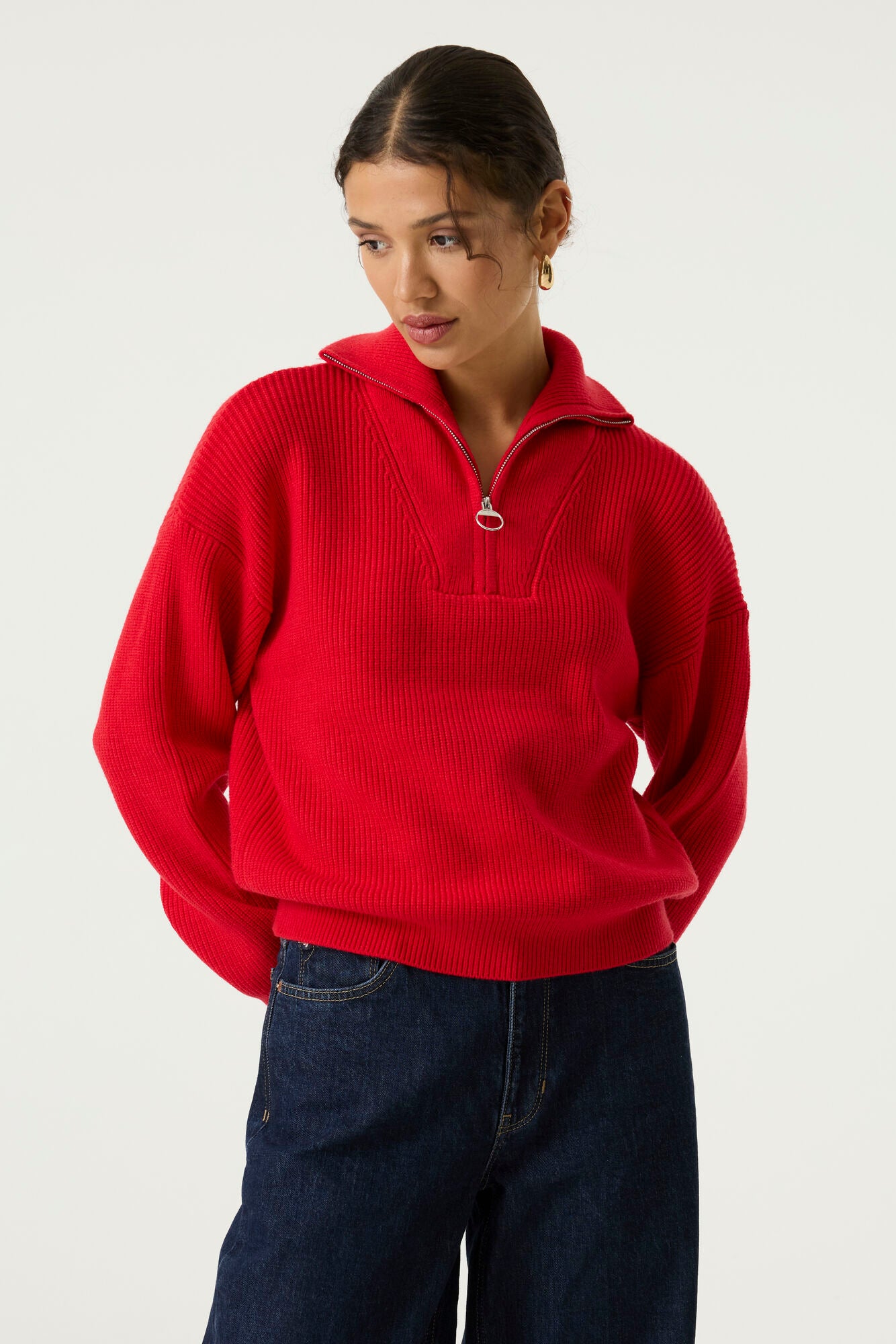 Half Zip Knit Jumper - Red Petal