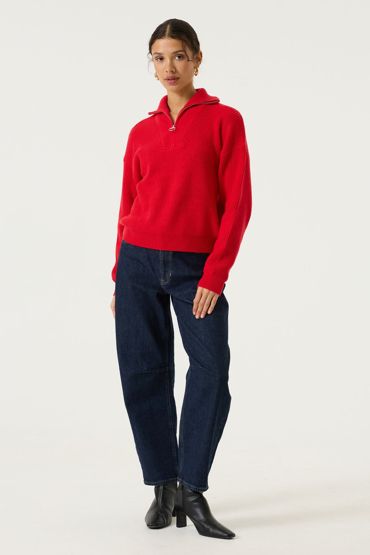 Half Zip Knit Jumper - Red Petal