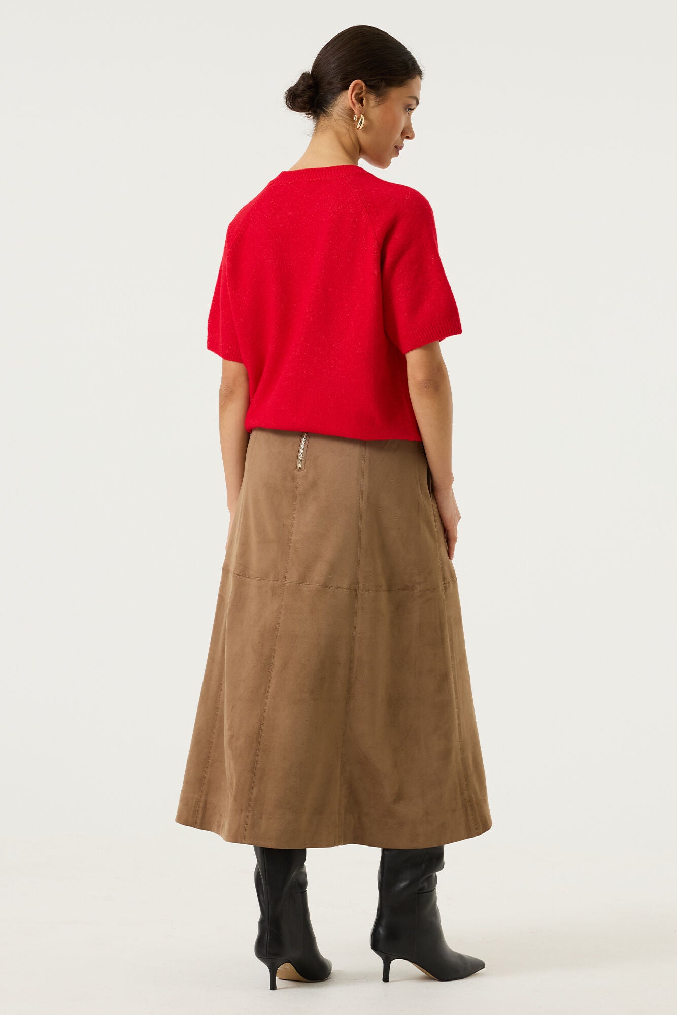 Suede Mid Length Skirt - Soft Taupe