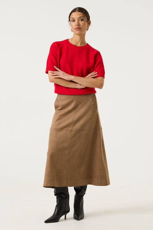 Suede Mid Length Skirt - Soft Taupe